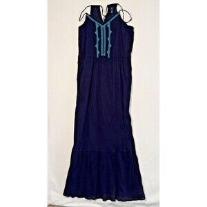 GAP Women Navy Maxi Dress Size L , Embroidered, Cotton, Gauze, Boho, Western
